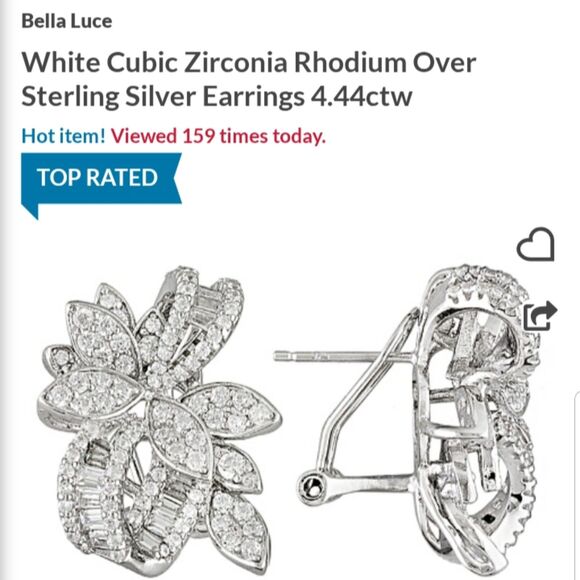 White Cubic Zirconia Rhodium Over Sterling Silver Bella Luce Earrings - Picture 2 of 7